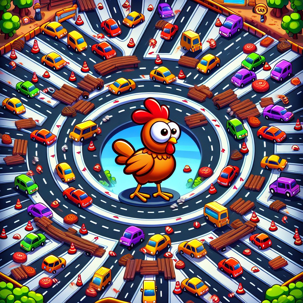 Gameplay of the chicken crossing the road game